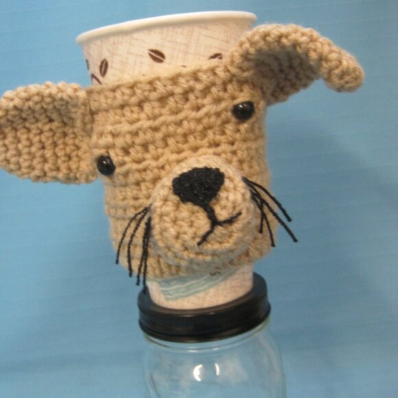 Little Chihuahua Puppy Dog Crochet  Handmade Cup Cozy Holder Gifts by Bren - Picture 1 of 6
